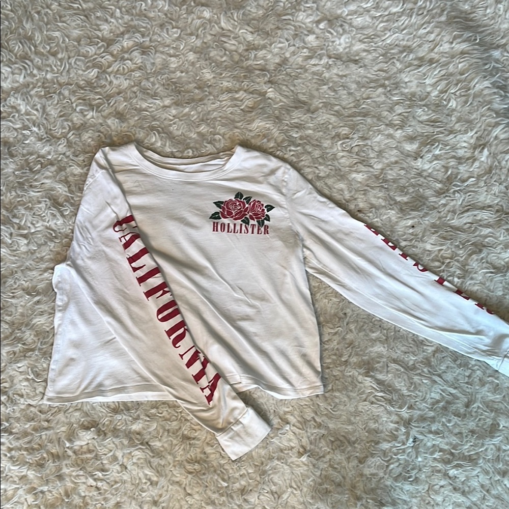 Hollister White Long Sleeve Shirt with Red Graphics